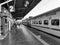 Closeup of Yesvantpur Junction railway station inside view of station corridor, escalator, pedestrian path, trains in a platform