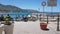 Closing view to the local sand beach of Cefalu in Sicily, panorama of the gulf and old houses