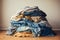 Cloth dirty buy pile laundry closeup blue fashion clean textile background fabric stack space winter