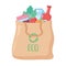 Cloth eco bag with many products, grocery purchases