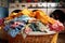 Clothes accumulate, creating a messy scene within the confines of the laundry basket