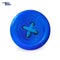 Clothes button, blue icon. Detailed realistic plastic sewing button isolated. Sewn with cyan threads. Vector