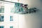Clothes hangers and stainless steel with clips hanging on clothes rack in condominium or apartment Balcony