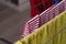 Clothes hanging on a drying board close-up