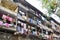 Clothes hanging on the facade of a building