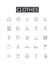 Clothes line icons collection. Consolidation, Integration, Synergy, Transaction, Valuation, Acquisition, Merger vector