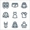 Clothes line icons. linear set. quality vector line set such as apron, jacket, corset, polo shirt, dress, jacket, hoodie, short