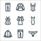 Clothes line icons. linear set. quality vector line set such as panties, jeans, jacket, dress, dress, top, corset, sweater