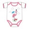 Clothes for newborn hand drawn illustration of sketch pink flamingo in red rain boots with umbrella staying in puddle