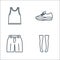 clothes and outfit line icons. linear set. quality vector line set such as knee high socks, shorts, sport shoe