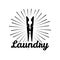 Clothes Pin icon. The Laundry logo, Dry Cleaning Service label. Clothes Pin in beams. Vector.