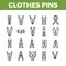 Clothes Pins Fasteners Collection Icons Set Vector