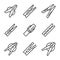 Clothes pins icons set, outline style