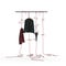 Clothes rack filled with jackets, draped with red strings, 3D rendered