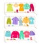 Clothes racks. Wardrobe stands with kids apparel. Isolated simple furniture set for storage and showing clothing