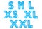 Clothes size range set, s, m, l, xs, xl, xxl, blue color