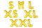 Clothes size range set, s, m, l, xs, xl, xxl, gold color