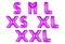 Clothes size range set, s, m, l, xs, xl, xxl, purple color