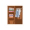 Clothes tidy hanging on hangers in closet, wardrobe, flat vector illustration on white background