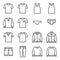 Clothes Vector Line Icon Set. Contains such Icons as Underwear, T-shirt, Coat, Jacket, Pants and more. Expanded Stroke