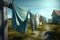 clothesline with fresh, clean laundry fluttering in the breeze