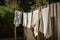 clothesline with freshly dried bath towels, ready for use