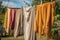 clothesline with freshly dried bath towels, ready for use