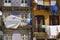 Clothesline with laundry in the wind on the balcony in Porto Portugal