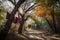 clothesline suspended between two trees, with colorful wash hanging