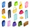 Clothing or Apparel Items Made of Fabrics with Pair of Jeans and Skirt Isometric Big Vector Set