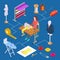 Clothing design, atelier and sewing isometric vector concept