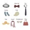 Clothing modern accessories colorful icon in cartoon style.
