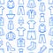 Clothing seamless pattern with thin line icons: shirt, shoes, pants, hoodie, sneakers, shorts, underwear, dress, skirt, jacket,
