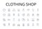 Clothing shop line icons collection. Boutique, Apparel store, Fashion store, Garment outlet, Clothing emporium, Dress