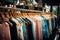 Clothing shop\\\'s hangers exhibit modern fashion, highlighting the boutique\\\'s stylish ambiance.