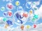 Clothing in soap bubbles on sky background