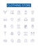 Clothing store line icons signs set. Design collection of Apparel, Clothing, Garment, Store, Outfit, Boutique, Shop