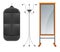 Clothing suit bag with coat rack and full length mirror