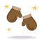 Clothing winter set with warm brown cute mittens and little stars. Children`s accessories. Cartoon colorful poster