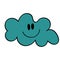 Cloud in 70s or 60s Retro Trippy Style with Smile, Eyes. Weather 1970 Icon. Seventies Groovy Flowers. Cartoon Character