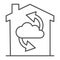 Cloud with arrows in building thin line icon, smart home concept, home cloud storage vector sign on white background