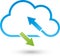 Cloud and arrows, internet and downloads logo