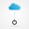 Cloud and on botton icon. Turn on, turn off. Vector illustration, flat design