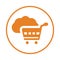 Cloud, cart, shopping icon. Orange vector sketch.