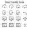 Cloud computer, data transmission, data mining, data warehouse, download, upload icon set in thin line style