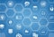 Cloud computing background with hexagon shapes and symbols