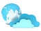 Cloud computing, clouds in front of blue globe