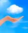 Cloud computing concept Hand with blue sky