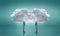 Cloud Computing Concept with Two Businessmen Surrounded by Digital Clouds