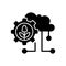 Cloud computing in farming black glyph icon